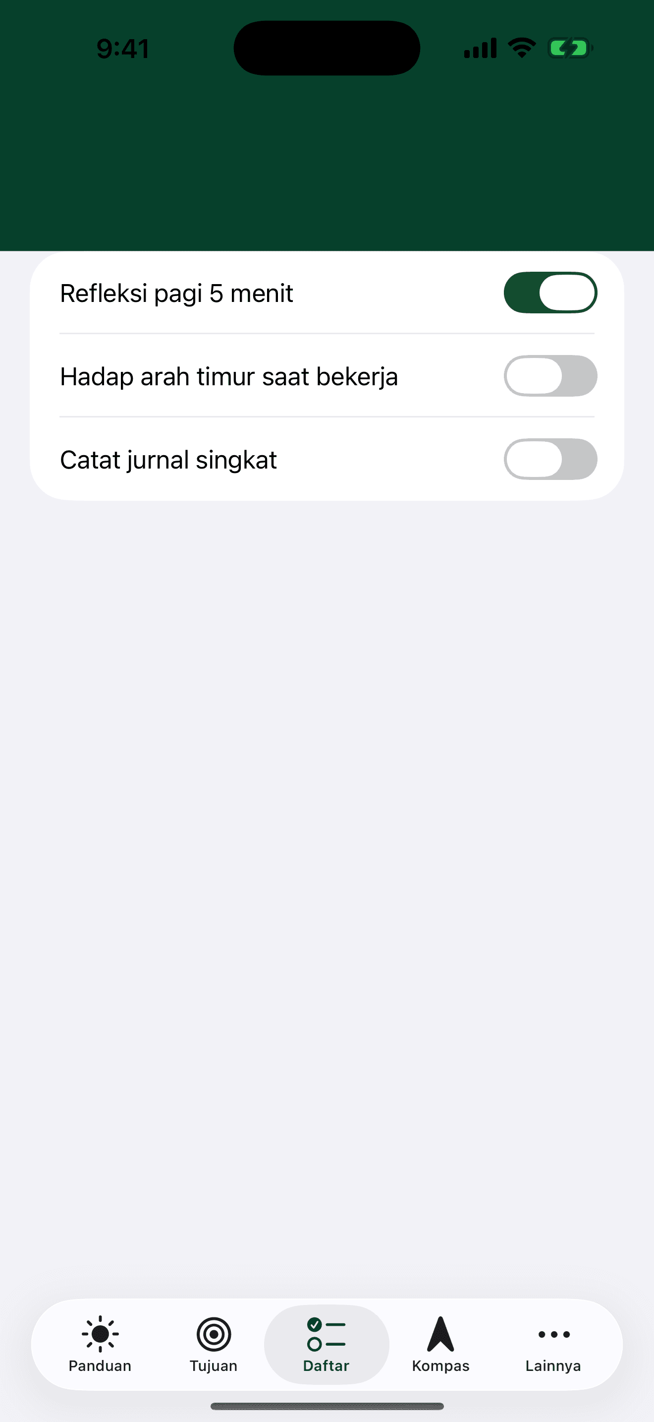 Layar daftar kegiatan