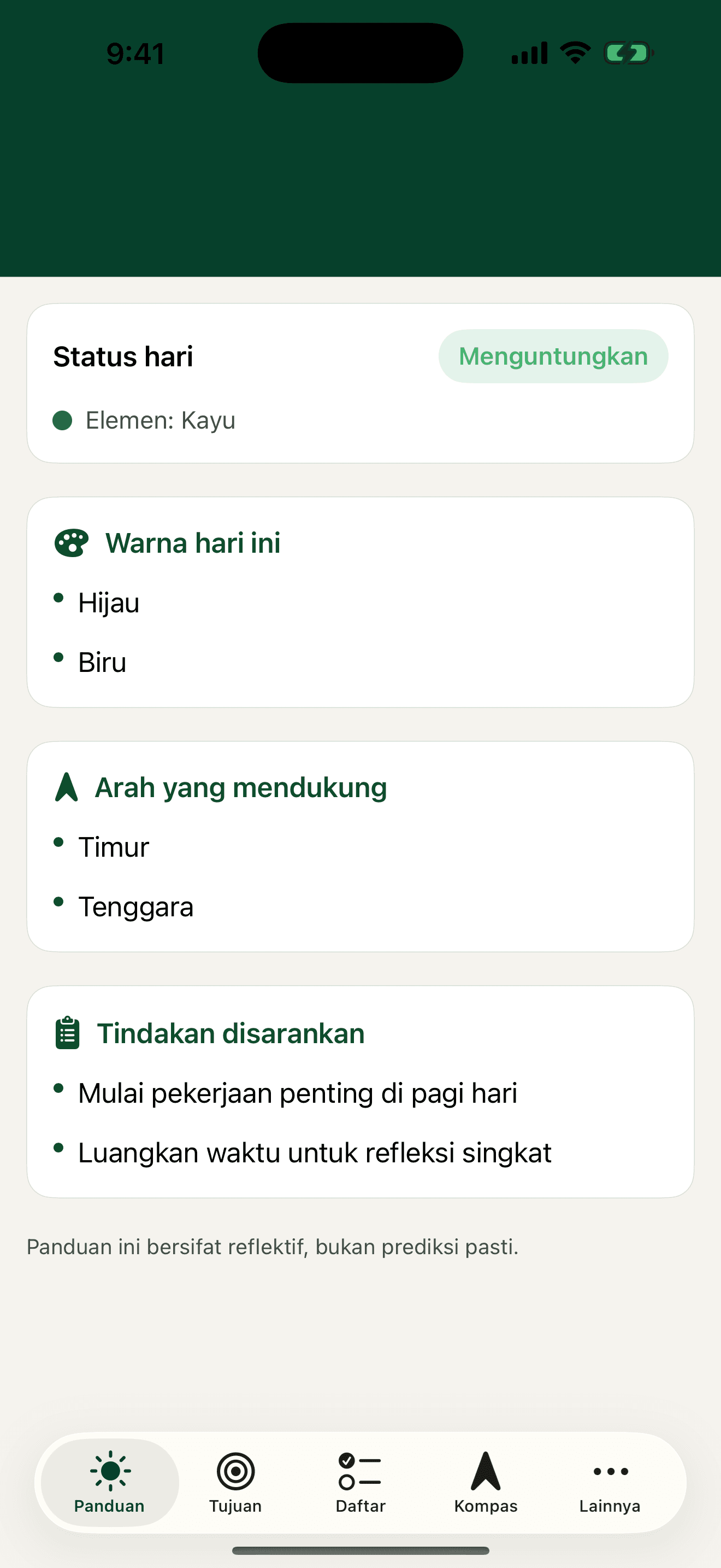 Layar panduan harian